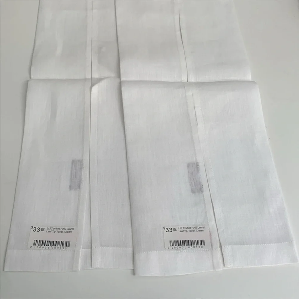 Haute Home Linens White Linen Gold Beige Embroidered Guest Towel Set